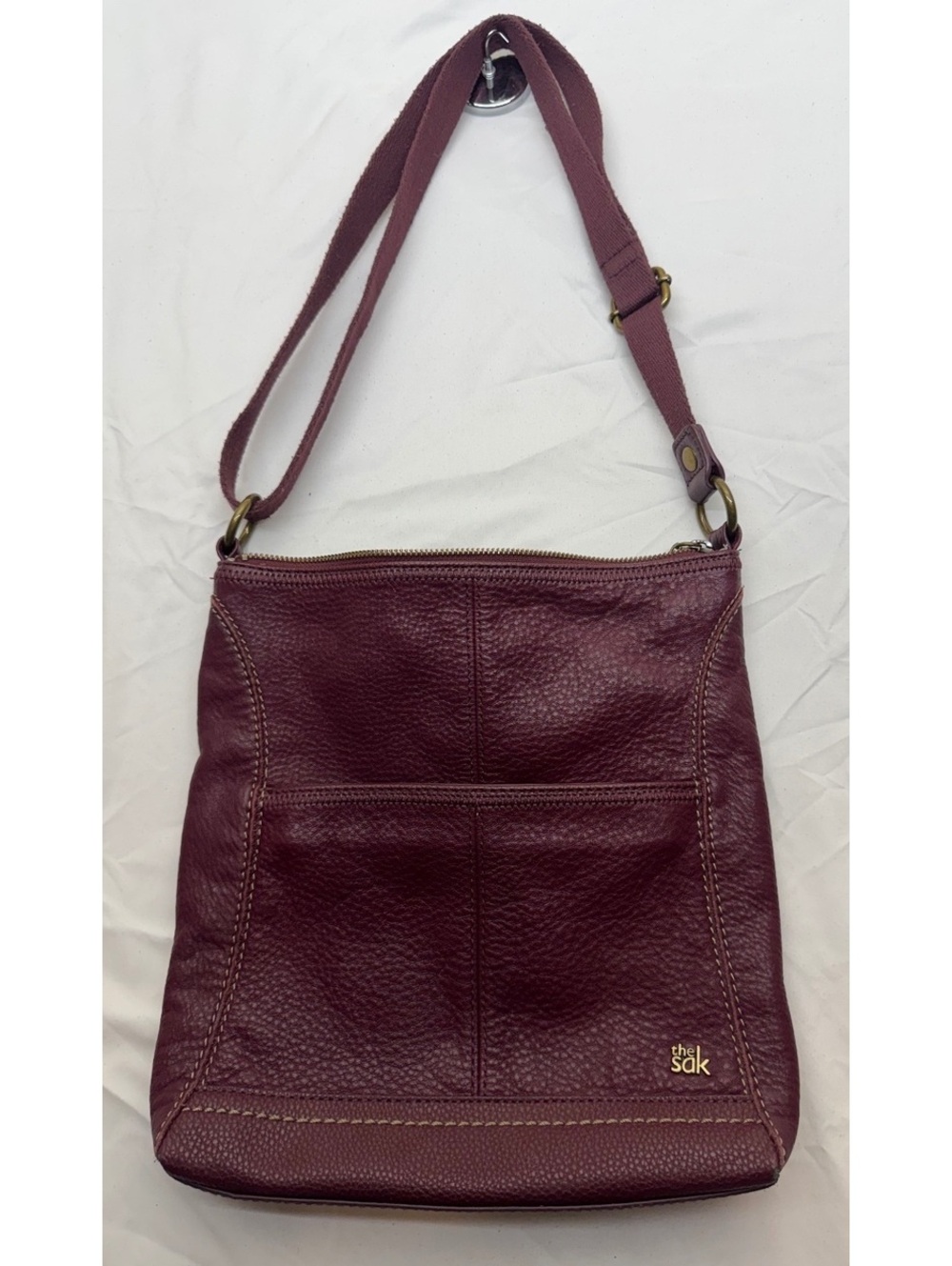 The Sak Burgundy Pebbled genuine Leather Crossbody Shoulder Bag